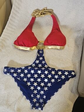 DC Comics Blue and White Logo Swimwear Large
